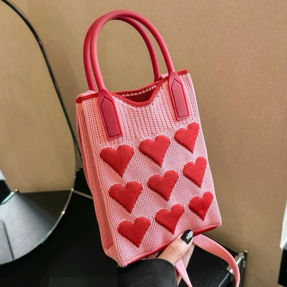 Pink Heart-Patterned Mini Tote Bag